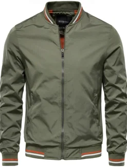 Outlet OUKU Men's Lightweight Jacket Bomber Jacket Sports Outdoor Casual Daily Windbreaker Zipper Spring & Fall Color Block Casual Regular Camel Black Green Khaki Dark Blue Jacket