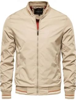 Outlet OUKU Men's Lightweight Jacket Bomber Jacket Sports Outdoor Casual Daily Windbreaker Zipper Spring & Fall Color Block Casual Regular Camel Black Green Khaki Dark Blue Jacket