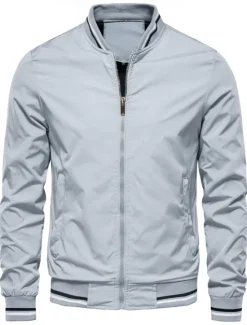Outlet OUKU Men's Lightweight Jacket Bomber Jacket Sports Outdoor Casual Daily Windbreaker Zipper Spring & Fall Color Block Casual Regular Camel Black Green Khaki Dark Blue Jacket