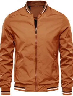 Outlet OUKU Men's Lightweight Jacket Bomber Jacket Sports Outdoor Casual Daily Windbreaker Zipper Spring & Fall Color Block Casual Regular Camel Black Green Khaki Dark Blue Jacket