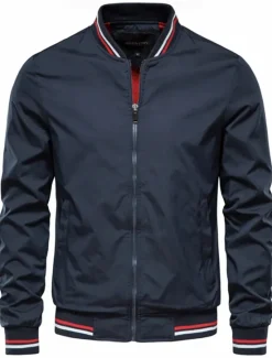 Outlet OUKU Men's Lightweight Jacket Bomber Jacket Sports Outdoor Casual Daily Windbreaker Zipper Spring & Fall Color Block Casual Regular Camel Black Green Khaki Dark Blue Jacket