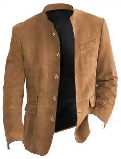 Outlet OUKU Men's Lightweight Jacket Casual Jacket Faux Suede Jacket Going out Soft Buckle Spring & Fall Casual Stand Collar Regular Light Khaki Black Navy Blue Khaki Army Green Jacket