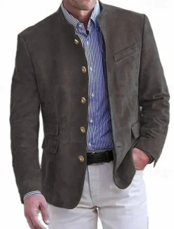 Outlet OUKU Men's Lightweight Jacket Casual Jacket Faux Suede Jacket Going out Soft Buckle Spring & Fall Casual Stand Collar Regular Light Khaki Black Navy Blue Khaki Army Green Jacket
