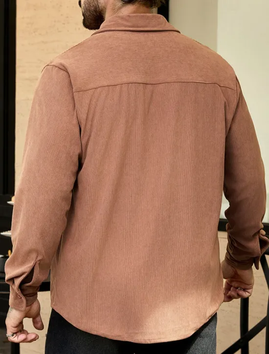 Hot OUKU Men's Lightweight Jacket Corduroy Jacket Casual Jacket Vacation Daily Wearproof Pocket Spring Fall Plain Fashion Classic Lapel Regular Black Navy Blue Camel Brown Khaki Jacket