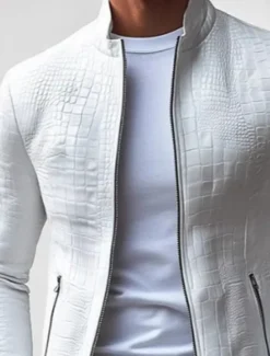 Outlet OUKU Men's Lightweight Jacket Casual Jacket Vacation Daily Wearproof Pocket Spring Fall Plain Fashion Classic Stand Collar Regular Jacket White