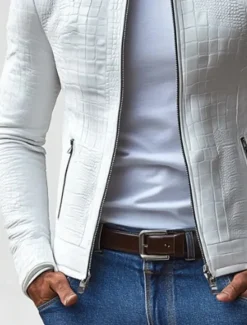 Outlet OUKU Men's Lightweight Jacket Casual Jacket Vacation Daily Wearproof Pocket Spring Fall Plain Fashion Classic Stand Collar Regular Jacket White