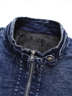Sale OUKU Men's Lightweight Jacket Jean Jacket Denim Jacket Formal Home Windbreaker Zipper Spring Fall Winter Solid Color Fashion Stand Collar Regular Black Blue Jacket