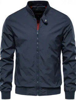 Discount OUKU Men's Lightweight Jacket Jacket Outdoor Causal Windproof Zipper Spring & Fall Solid Color Neutral Daily Standing Collar Regular Black White Navy Blue Green Jacket