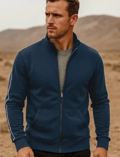 Online OUKU Men's Lightweight Jacket Outdoor Sport Zipper Pocket Spring & Fall Solid Color Sports Cool Standing Collar Regular Black Navy Blue Khaki Gray Jacket
