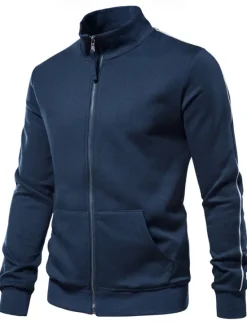 Online OUKU Men's Lightweight Jacket Outdoor Sport Zipper Pocket Spring & Fall Solid Color Sports Cool Standing Collar Regular Black Navy Blue Khaki Gray Jacket