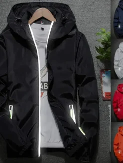 Clearance OUKU Men's Lightweight Jacket Outdoor Jacket Summer Jacket Hoodie Jacket Outdoor Leisure Sports Reflective Anti-UV Hooded Summer Spring Solid Color Classic Navy Black White Red Orange Jacket