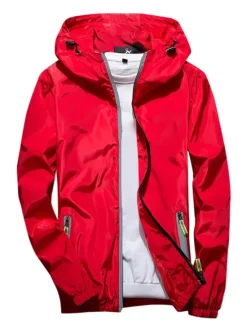 Clearance OUKU Men's Lightweight Jacket Outdoor Jacket Summer Jacket Hoodie Jacket Outdoor Leisure Sports Reflective Anti-UV Hooded Summer Spring Solid Color Classic Navy Black White Red Orange Jacket