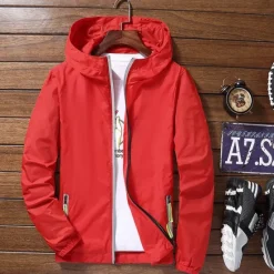 Sale OUKU Men's Lightweight Jacket Outdoor Jacket Summer Jacket Vacation Daily Sunscreen Quick Dry Pocket Summer Spring Plain Fashion Classic Hooded Regular Black White Red Royal Blue Sky Blue Jacket