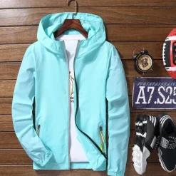Sale OUKU Men's Lightweight Jacket Outdoor Jacket Summer Jacket Vacation Daily Sunscreen Quick Dry Pocket Summer Spring Plain Fashion Classic Hooded Regular Black White Red Royal Blue Sky Blue Jacket