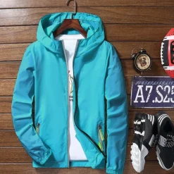 Sale OUKU Men's Lightweight Jacket Outdoor Jacket Summer Jacket Vacation Daily Sunscreen Quick Dry Pocket Summer Spring Plain Fashion Classic Hooded Regular Black White Red Royal Blue Sky Blue Jacket