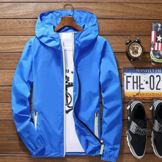 Sale OUKU Men's Lightweight Jacket Outdoor Jacket Summer Jacket Vacation Daily Sunscreen Quick Dry Pocket Summer Spring Plain Fashion Classic Hooded Regular Black White Red Royal Blue Sky Blue Jacket