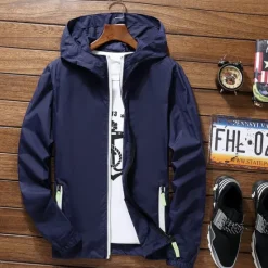 Sale OUKU Men's Lightweight Jacket Outdoor Jacket Summer Jacket Vacation Daily Sunscreen Quick Dry Pocket Summer Spring Plain Fashion Classic Hooded Regular Black White Red Royal Blue Sky Blue Jacket