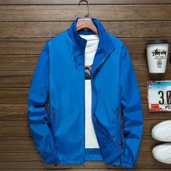 OUKU Men's Lightweight Jacket Outdoor Jacket Summer Jacket Vacation Daily Sunscreen Quick Dry Pocket Summer Spring Plain Fashion Classic Stand Collar Regular Black White Red Royal Blue Orange Jacket