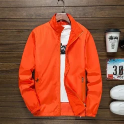 OUKU Men's Lightweight Jacket Outdoor Jacket Summer Jacket Vacation Daily Sunscreen Quick Dry Pocket Summer Spring Plain Fashion Classic Stand Collar Regular Black White Red Royal Blue Orange Jacket