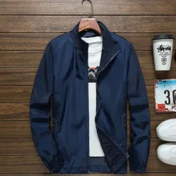 OUKU Men's Lightweight Jacket Outdoor Jacket Summer Jacket Vacation Daily Sunscreen Quick Dry Pocket Summer Spring Plain Fashion Classic Stand Collar Regular Black White Red Royal Blue Orange Jacket