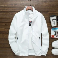 OUKU Men's Lightweight Jacket Outdoor Jacket Summer Jacket Vacation Daily Sunscreen Quick Dry Pocket Summer Spring Plain Fashion Classic Stand Collar Regular Black White Red Royal Blue Orange Jacket