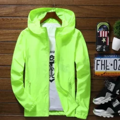 Hot OUKU Men's Lightweight Jacket Outdoor Jacket Summer Jacket Windbreaker Sports Leisure Sports Sun Protection Windproof Hooded Summer Spring Solid Color Plain Sporty High Neck Regular Black White Red Navy