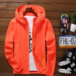 Hot OUKU Men's Lightweight Jacket Outdoor Jacket Summer Jacket Windbreaker Sports Leisure Sports Sun Protection Windproof Hooded Summer Spring Solid Color Plain Sporty High Neck Regular Black White Red Navy
