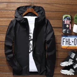 Hot OUKU Men's Lightweight Jacket Outdoor Jacket Summer Jacket Windbreaker Sports Leisure Sports Sun Protection Windproof Hooded Summer Spring Solid Color Plain Sporty High Neck Regular Black White Red Navy