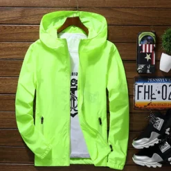 Hot OUKU Men's Lightweight Jacket Outdoor Jacket Summer Jacket Windbreaker Sports Leisure Sports Sun Protection Windproof Hooded Summer Spring Solid Color Plain Sporty High Neck Regular Black White Red Navy