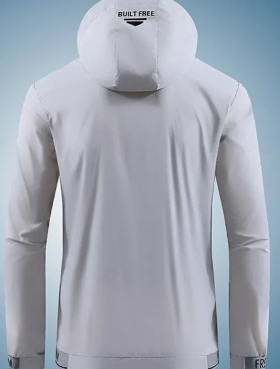 OUKU Men's Lightweight Jacket Outdoor Jacket Summer Jacket Windbreaker Vacation Daily Sunscreen Breathable Pocket Spring & Summer Plain Fashion Classic Hooded Regular White Gray Jacket