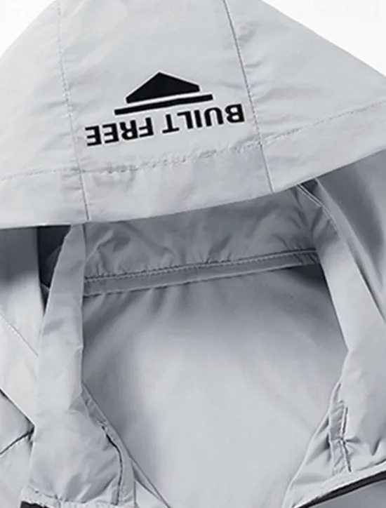 OUKU Men's Lightweight Jacket Outdoor Jacket Summer Jacket Windbreaker Vacation Daily Sunscreen Breathable Pocket Spring & Summer Plain Fashion Classic Hooded Regular White Gray Jacket