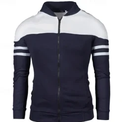 OUKU Men's Lightweight Jacket Summer Jacket Transition Jacket Casual Jacket Vacation Daily Wearproof Pocket Spring & Fall Color Block Fashion Classic Stand Collar Regular Black Wine Navy Blue Blue Jacket