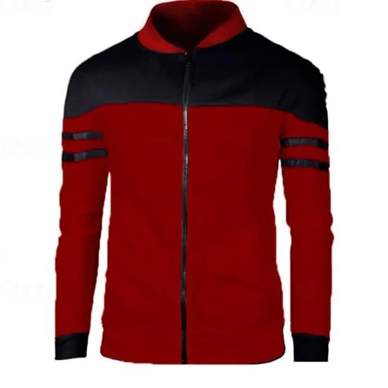 OUKU Men's Lightweight Jacket Summer Jacket Transition Jacket Casual Jacket Vacation Daily Wearproof Pocket Spring & Fall Color Block Fashion Classic Stand Collar Regular Black Wine Navy Blue Blue Jacket