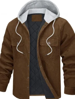 New OUKU Men's Lightweight Jacket Shirt Jacket Corduroy Jacket Formal Home Windbreaker Pocket Winter Spring & Fall Solid Color Vintage Fashion Shirt Collar Regular Black Dark Green Brown Dark Blue Grey Jacket