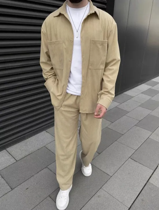 Online OUKU Men's Lightweight Jacket Summer Jacket Shirt Jacket Corduroy Jacket Vacation Daily Wearproof Pocket 2 Piece Fall & Winter Plain Fashion Classic Lapel Regular Black Sky Blue Dark Green Khaki Coffee