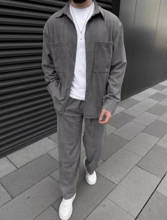 Online OUKU Men's Lightweight Jacket Summer Jacket Shirt Jacket Corduroy Jacket Vacation Daily Wearproof Pocket 2 Piece Fall & Winter Plain Fashion Classic Lapel Regular Black Sky Blue Dark Green Khaki Coffee