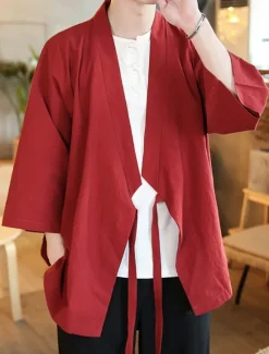 Sale OUKU Men's Lightweight Jacket Summer Jacket Cloak / Capes Kimono Jacket Outdoor Vacation Sunscreen Breathable Spring & Summer Plain Fashion Casual Collar Regular Black Wine Navy Blue Gray Jacket