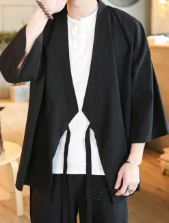 Sale OUKU Men's Lightweight Jacket Summer Jacket Cloak / Capes Kimono Jacket Outdoor Vacation Sunscreen Breathable Spring & Summer Plain Fashion Casual Collar Regular Black Wine Navy Blue Gray Jacket
