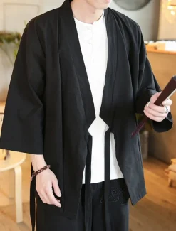 Sale OUKU Men's Lightweight Jacket Summer Jacket Cloak / Capes Kimono Jacket Outdoor Vacation Sunscreen Breathable Spring & Summer Plain Fashion Casual Collar Regular Black Wine Navy Blue Gray Jacket