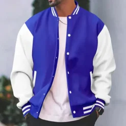 Discount OUKU Men's Lightweight Jacket Summer Jacket Transition Jacket Casual Jacket Vacation Daily Warm Pocket Fall & Winter Color Block Fashion Classic Stand Collar Regular Black Wine Red Navy Blue Royal Blue