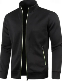 Discount OUKU Men's Lightweight Jacket Summer Jacket Transition Jacket Casual Jacket Vacation Daily Warm Pocket Fall & Winter Plain Fashion Classic Stand Collar Regular Black Wine Navy Blue Blue Orange Jacket