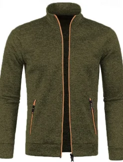 Discount OUKU Men's Lightweight Jacket Summer Jacket Transition Jacket Casual Jacket Vacation Daily Warm Pocket Fall & Winter Plain Fashion Classic Stand Collar Regular Black Wine Navy Blue Blue Orange Jacket