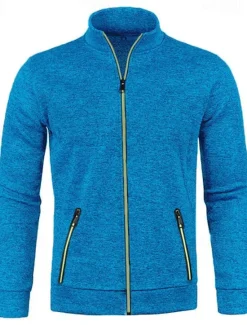 Discount OUKU Men's Lightweight Jacket Summer Jacket Transition Jacket Casual Jacket Vacation Daily Warm Pocket Fall & Winter Plain Fashion Classic Stand Collar Regular Black Wine Navy Blue Blue Orange Jacket