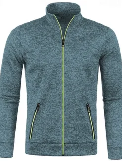Discount OUKU Men's Lightweight Jacket Summer Jacket Transition Jacket Casual Jacket Vacation Daily Warm Pocket Fall & Winter Plain Fashion Classic Stand Collar Regular Black Wine Navy Blue Blue Orange Jacket