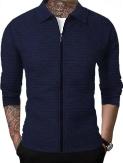 OUKU Men's Lightweight Jacket Summer Jacket Shirt Jacket Transition Jacket Vacation Daily Wearproof Pocket Spring Fall Plain Fashion Classic Lapel Regular Black White Wine Navy Blue Khaki Jacket
