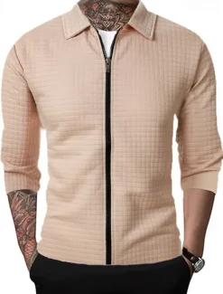 OUKU Men's Lightweight Jacket Summer Jacket Shirt Jacket Transition Jacket Vacation Daily Wearproof Pocket Spring Fall Plain Fashion Classic Lapel Regular Black White Wine Navy Blue Khaki Jacket