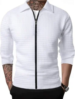 OUKU Men's Lightweight Jacket Summer Jacket Shirt Jacket Transition Jacket Vacation Daily Wearproof Pocket Spring Fall Plain Fashion Classic Lapel Regular Black White Wine Navy Blue Khaki Jacket