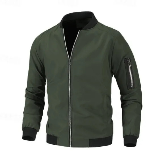 New OUKU Men's Lightweight Jacket Summer Jacket Bomber Jacket Windbreaker Vacation Leisure Sports Windproof Layered Slim Fit Fall Pure Color Classic & Timeless Minimalist Crewneck Regular Regular Fit Black