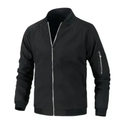 New OUKU Men's Lightweight Jacket Summer Jacket Bomber Jacket Windbreaker Vacation Leisure Sports Windproof Layered Slim Fit Fall Pure Color Classic & Timeless Minimalist Crewneck Regular Regular Fit Black