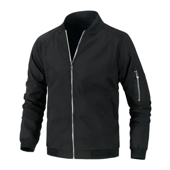 New OUKU Men's Lightweight Jacket Summer Jacket Bomber Jacket Windbreaker Vacation Leisure Sports Windproof Layered Slim Fit Fall Pure Color Classic & Timeless Minimalist Crewneck Regular Regular Fit Black